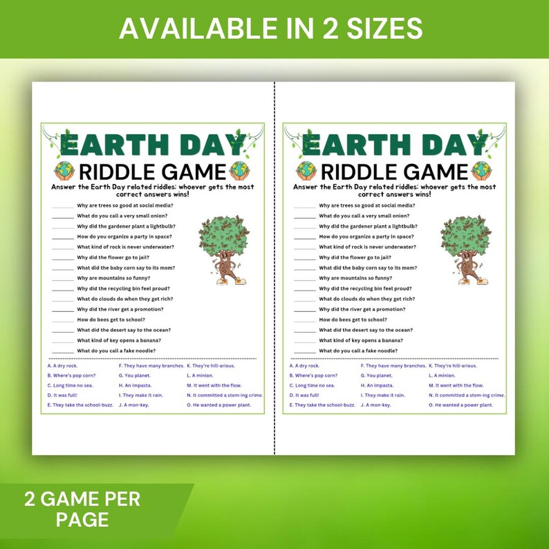 Earth Day Math Riddles Earth Day Riddle Game, Funny Earth Day Riddles for Kids Adults ...