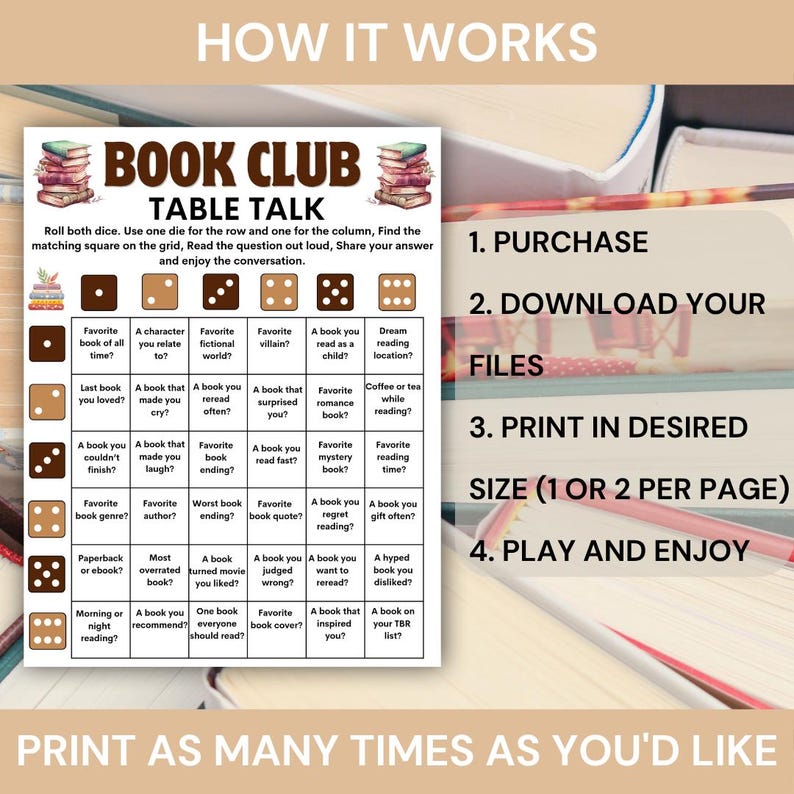 Book Club Talk Table Game Printable, Book Club Conversation Starters ...