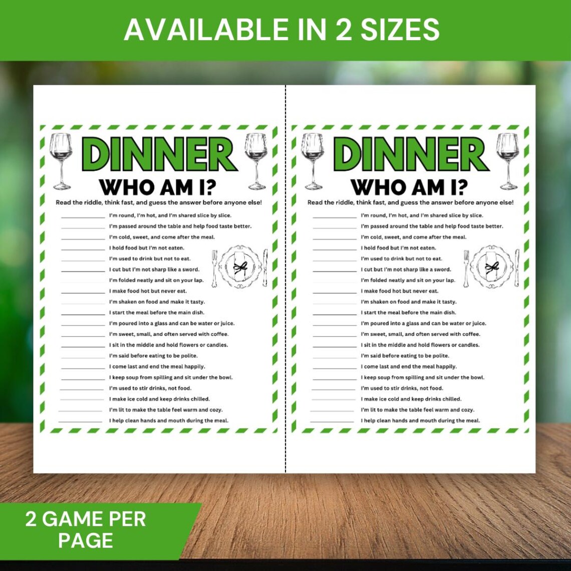 Dinner Who Am I Game Printable, Fun Dinner Party Riddle Game, Dinner ...
