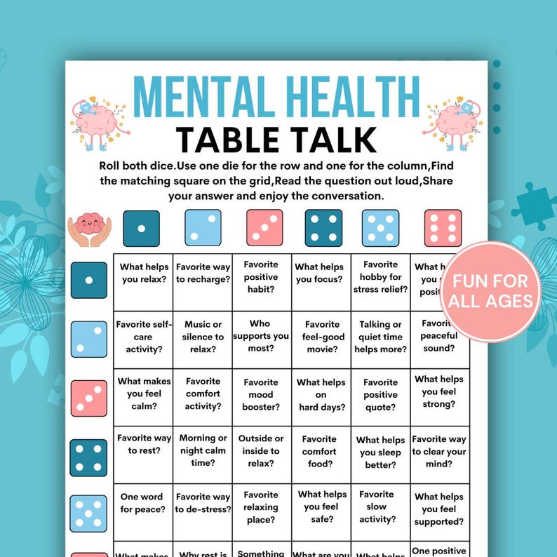 Mental Health Talk Dice Game Printable, Mental Health Group Activity ...