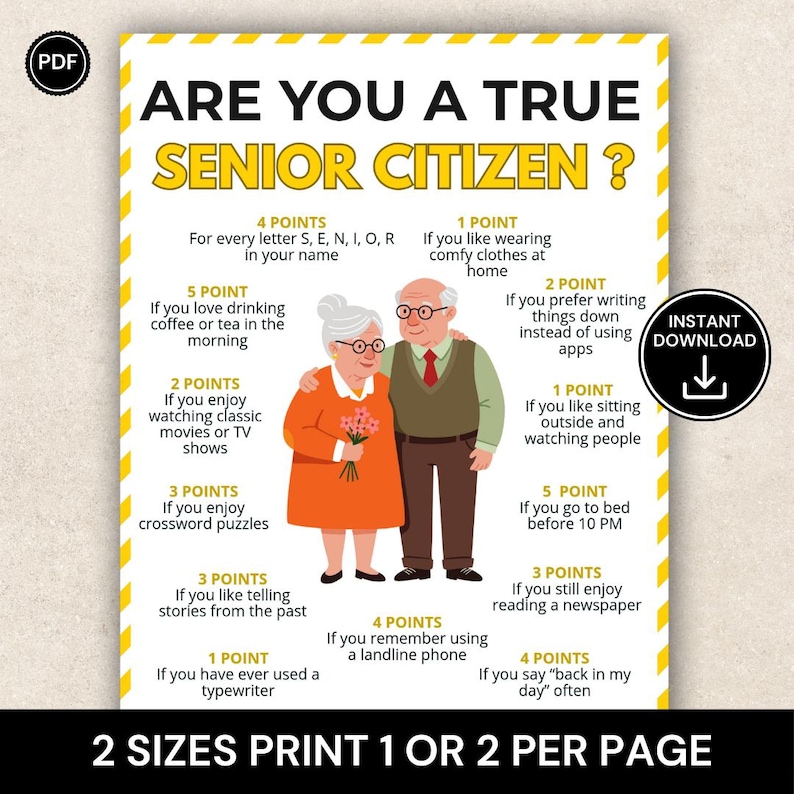 Are You a True Senior Game, Senior Trivia Quiz, Printable Games for ...