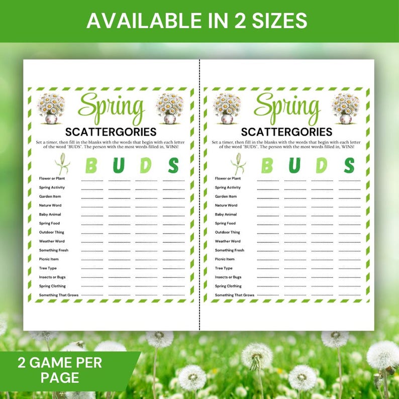 Spring Doc Game Spring Scattergories Game Printable, Spring Party Word Game, Spring ...