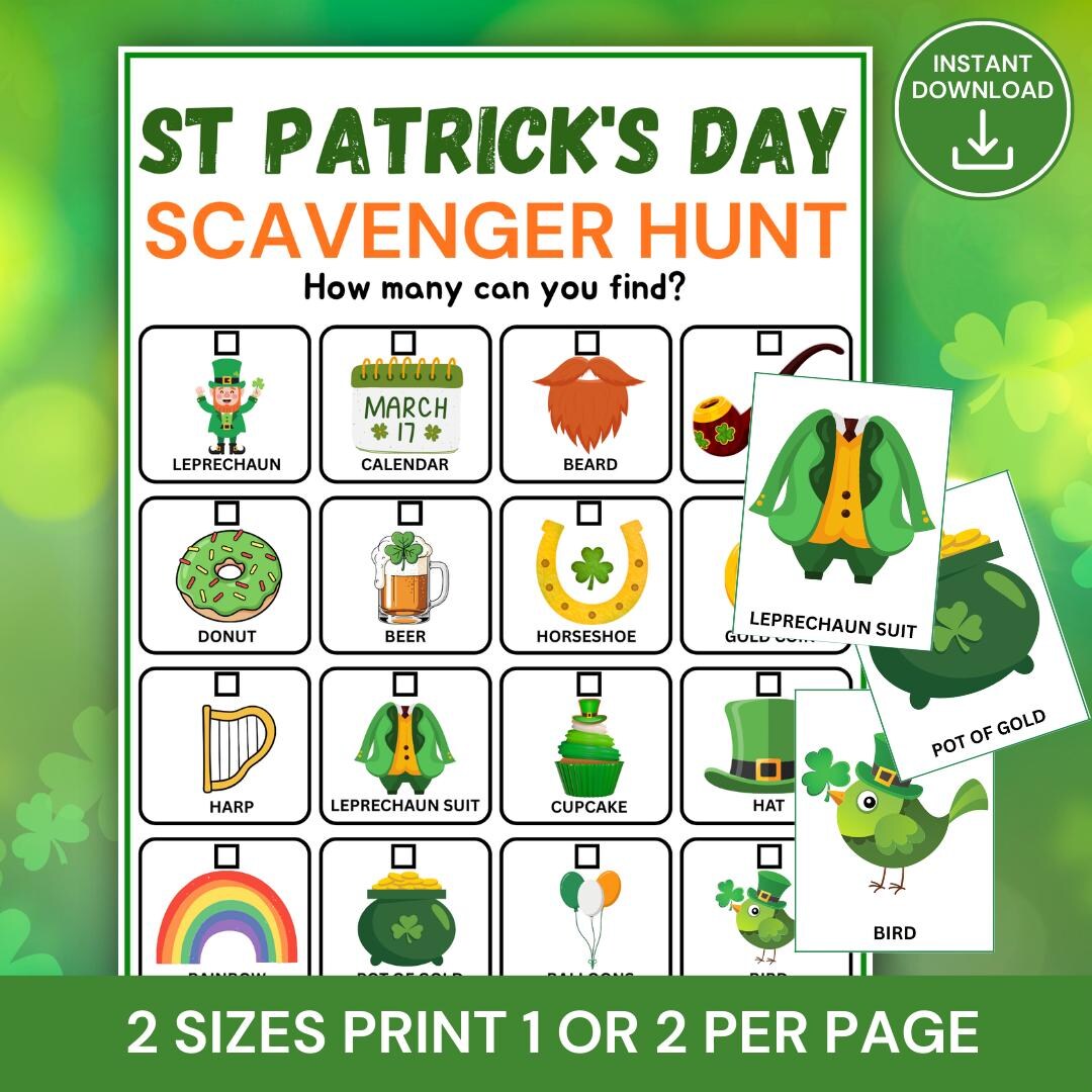 St Patrick’s Day Scavenger Hunt Game Printable, Indoor Treasure Hunt ...