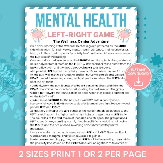 Mental Health Left Right Game Printable, Mental Health Group Activity, Wellness Icebreaker Game for Teens & Adults, Therapy Group Game