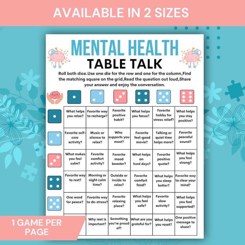 Mental Health Talk Dice Game Printable, Mental Health Group Activity ...