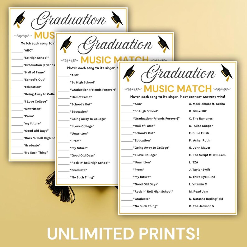 Singer Matching Game Graduation Music Match Game Printable, Graduation Party Game, Match the ...