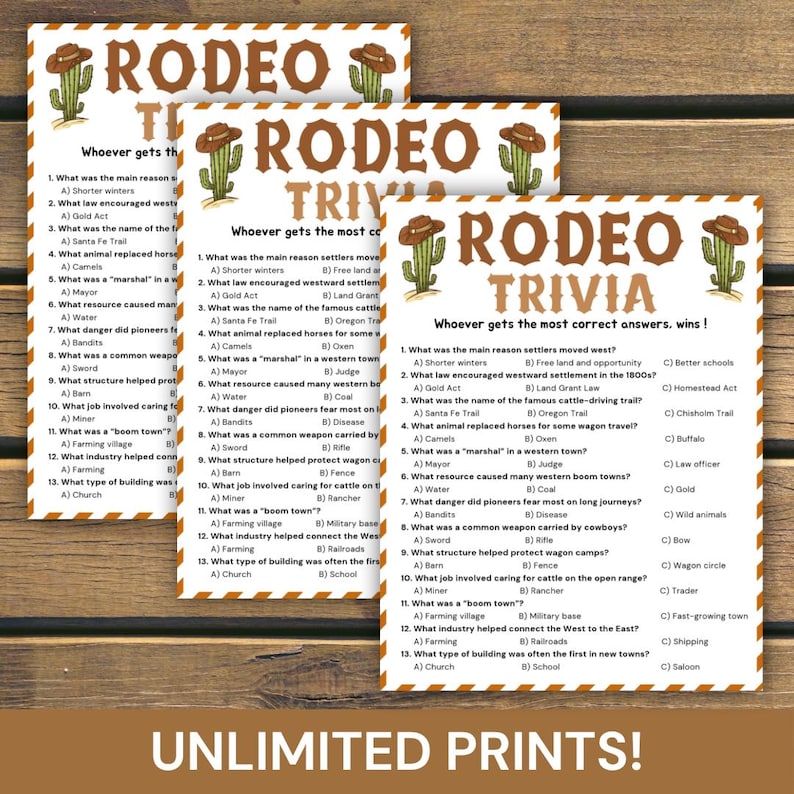 Question Cowboy Rodeo Trivia Game, Printable Western Theme Party Quiz, Cowboy Trivia ...