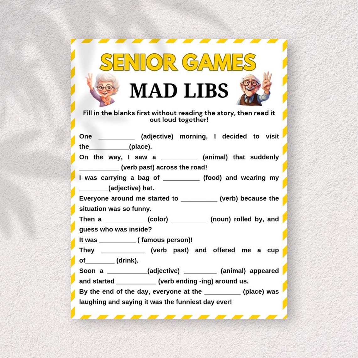 Senior Mad Libs Game Printable, Funny Fill in the Blank Story Game for ...