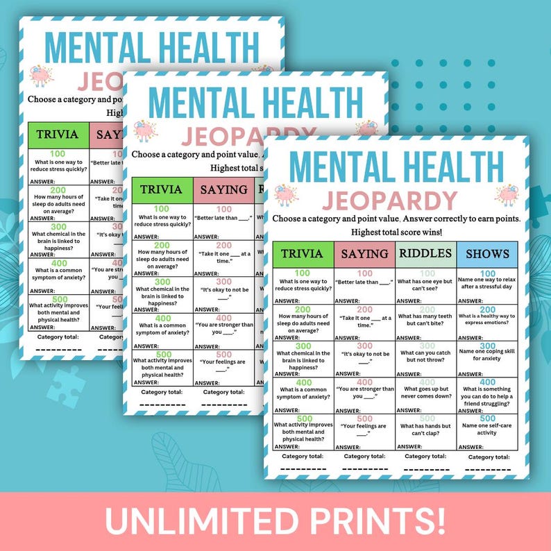 Mental Health Jeopardy Game Printable, Wellness Trivia Game, Therapy Group Activity, Classroom ...