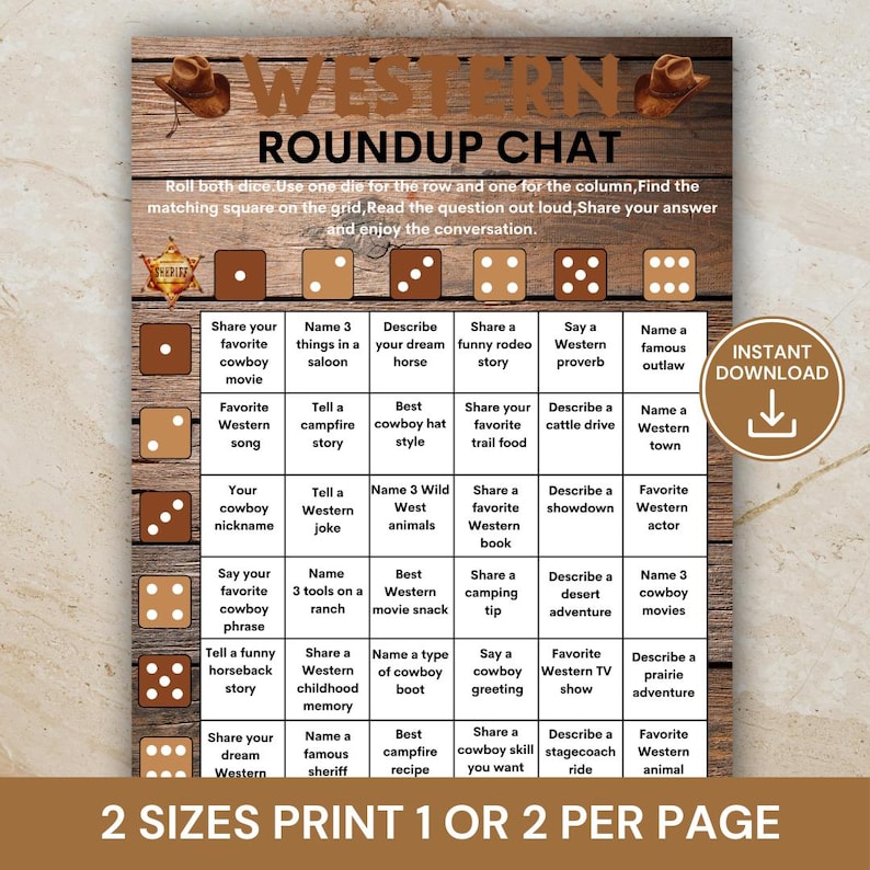 Question Cowboy Western Roundup Chat Game, Cowboy Conversation Dice Game, Western ...