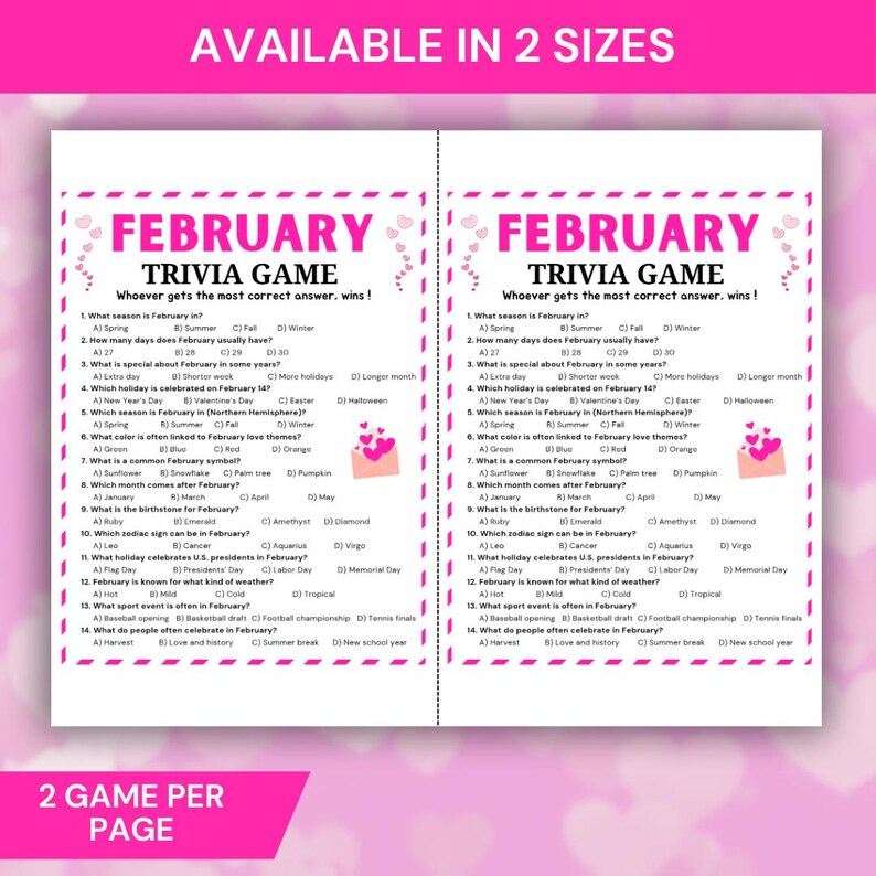 February Trivia Game, Printable Winter & Valentine Trivia Quiz, Fun ...