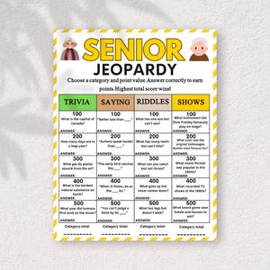 Jeopardy Tile Riddle Senior Jeopardy Game Printable, Fun Trivia Game for Seniors Group ...