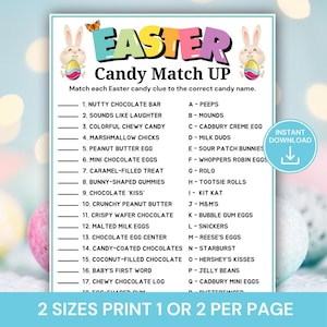 Easter Candy Match Up Game Printable, Easter Candy Matching Game, Easter Bunny Party Game, Family Easter Activity, Classroom Easter Game