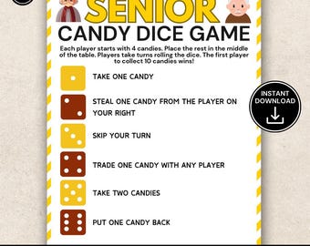 Senior Candy Dice Game, Fun Dice Game for Seniors, Easy Group Activity, Senior Center & Nursing Home Game, Printable Senior Fun