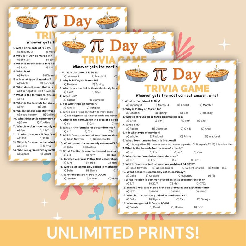 Pi Day Trivia Game Printable, Math Classroom Pi Day Quiz, March 14 ...