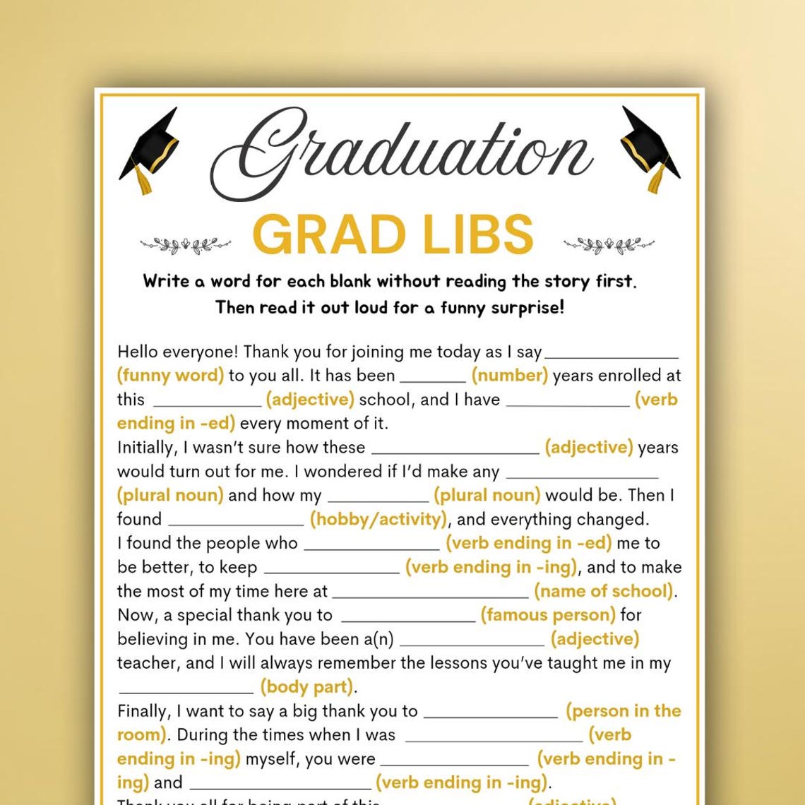 Graduation Grad Libs Game Printable, Funny Graduation Mad Libs, Grad ...