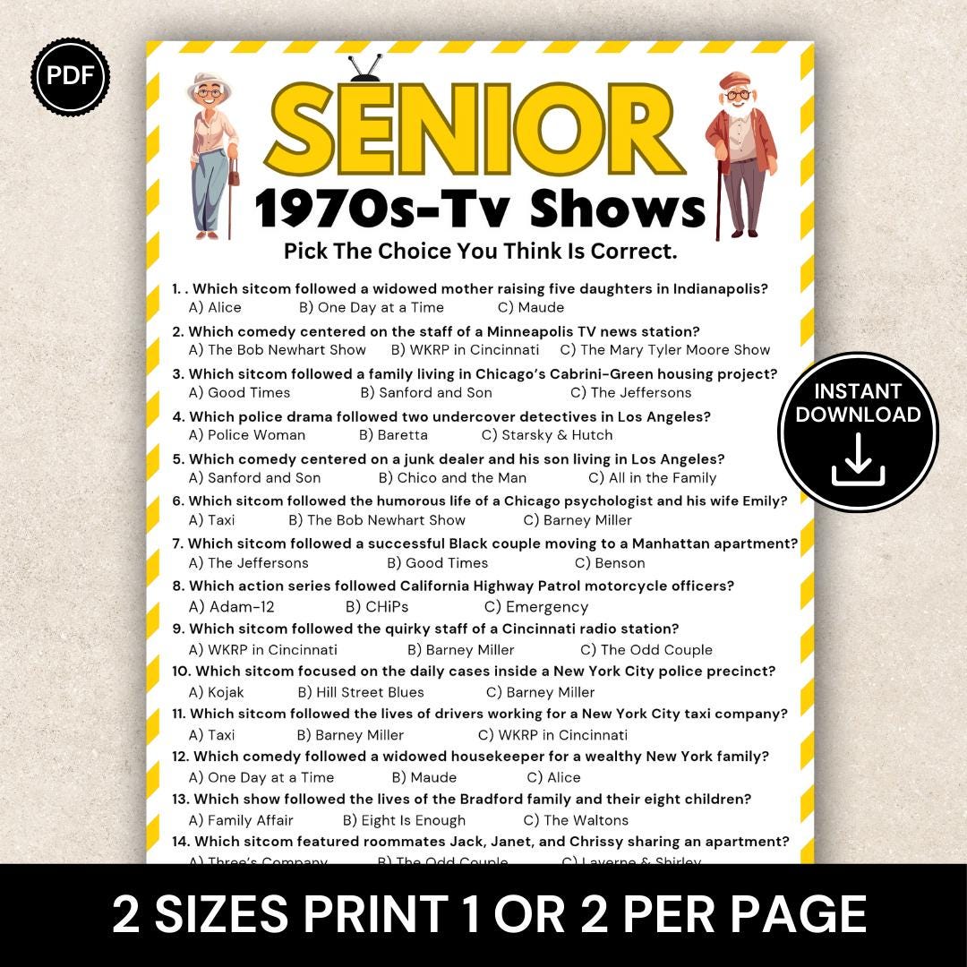 Senior 1970s TV Shows Trivia Game Printable, Classic TV Quiz for ...
