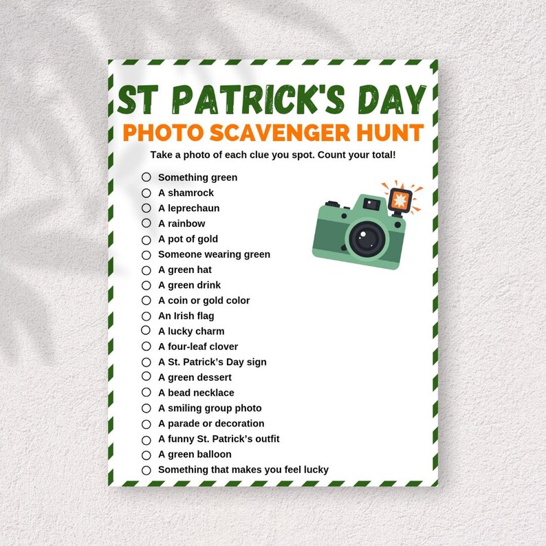 St. Patrick’s Day Photo Scavenger Hunt Game, Printable Irish Party ...