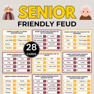 Senior Friendly Feud Game, Fun Senior Games for Senior Citizens, Elderly Party Trivia, Seniors Memory Game, Printable Family Feud