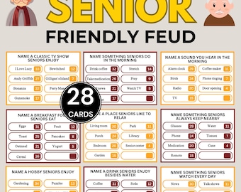 Senior Friendly Feud Game, Fun Senior Games for Senior Citizens, Elderly Party Trivia, Seniors Memory Game, Printable Family Feud