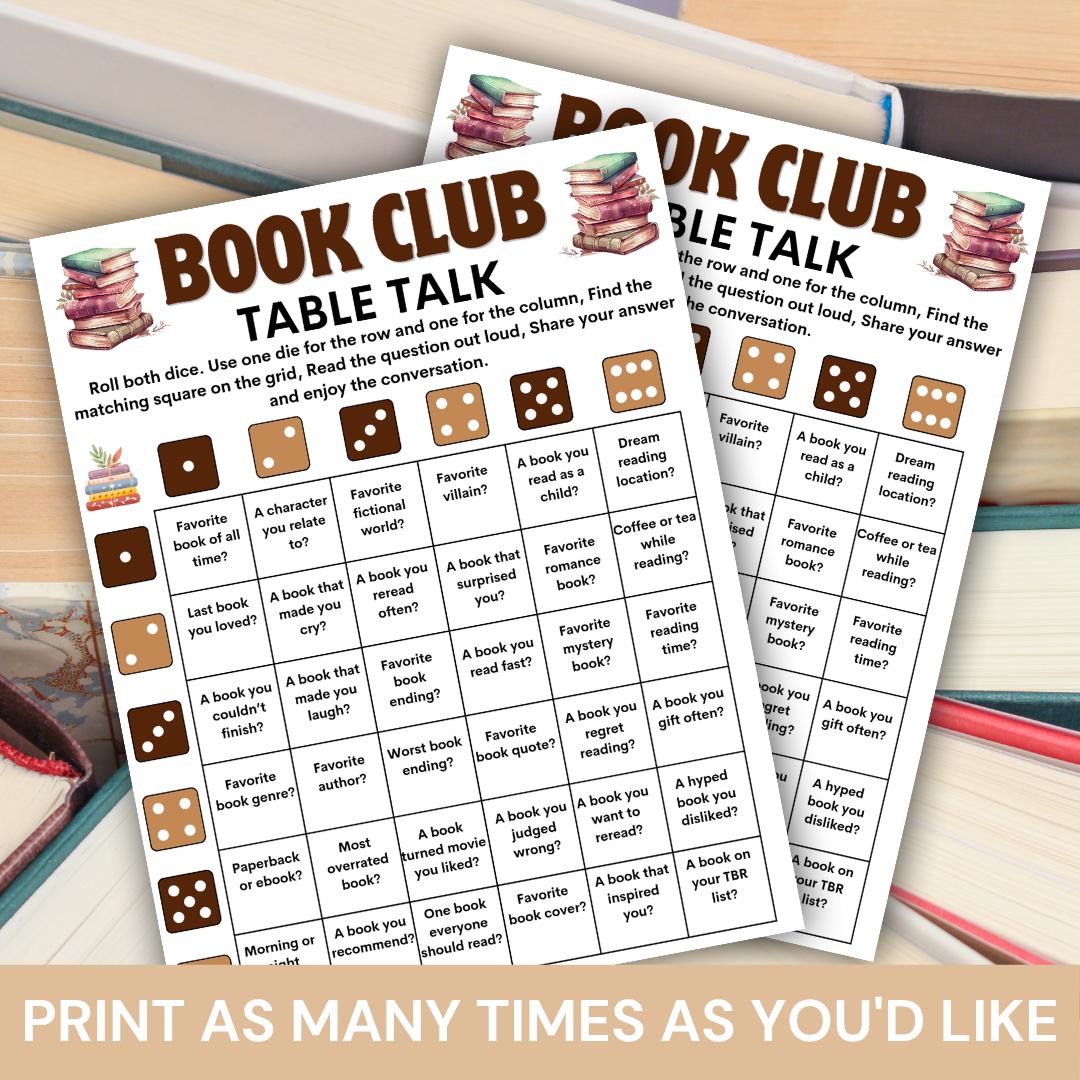 Book Club Talk Table Game Printable, Book Club Conversation Starters ...