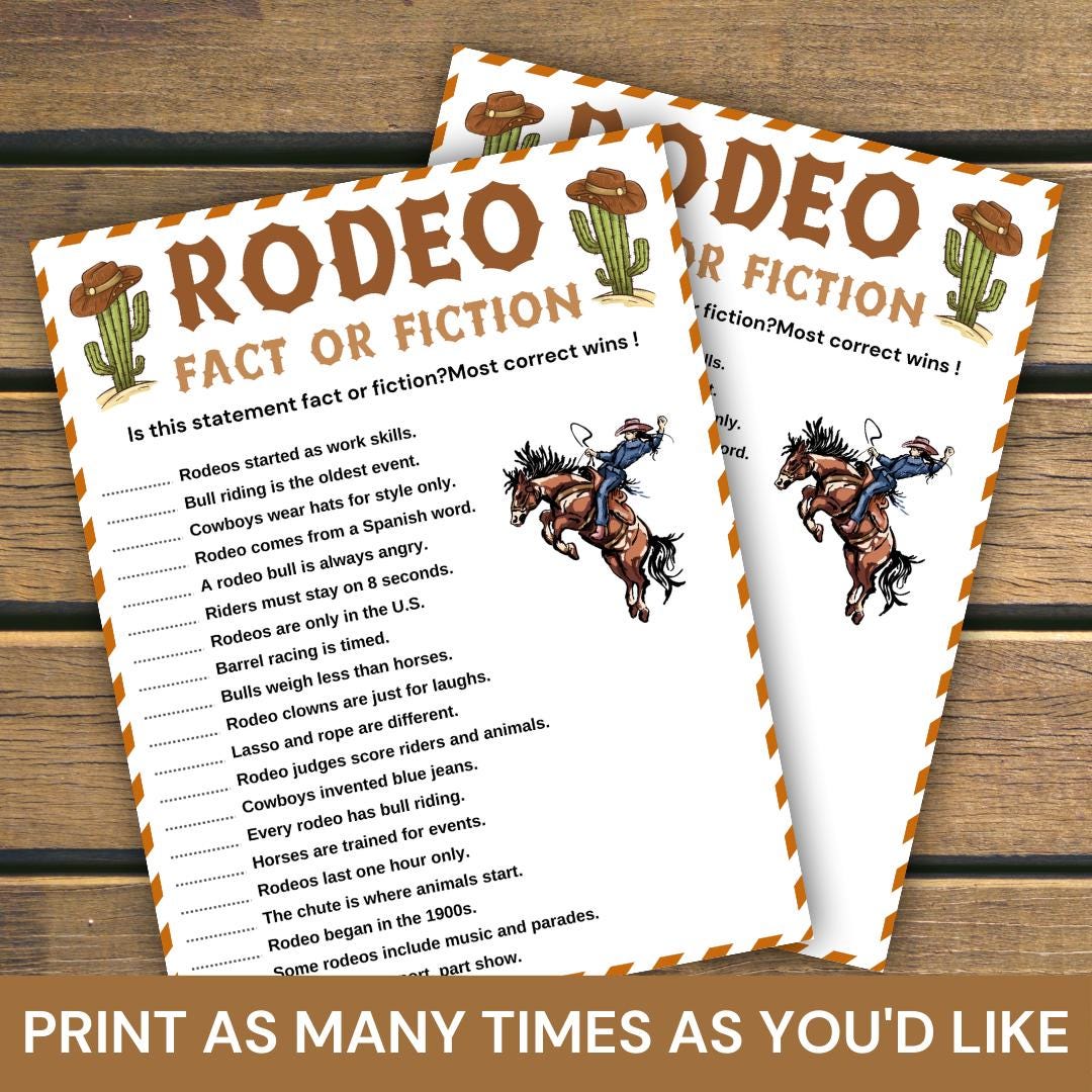 Rodeo Riddles Rodeo Fact or Fiction Game, Printable Western True or False Quiz ...