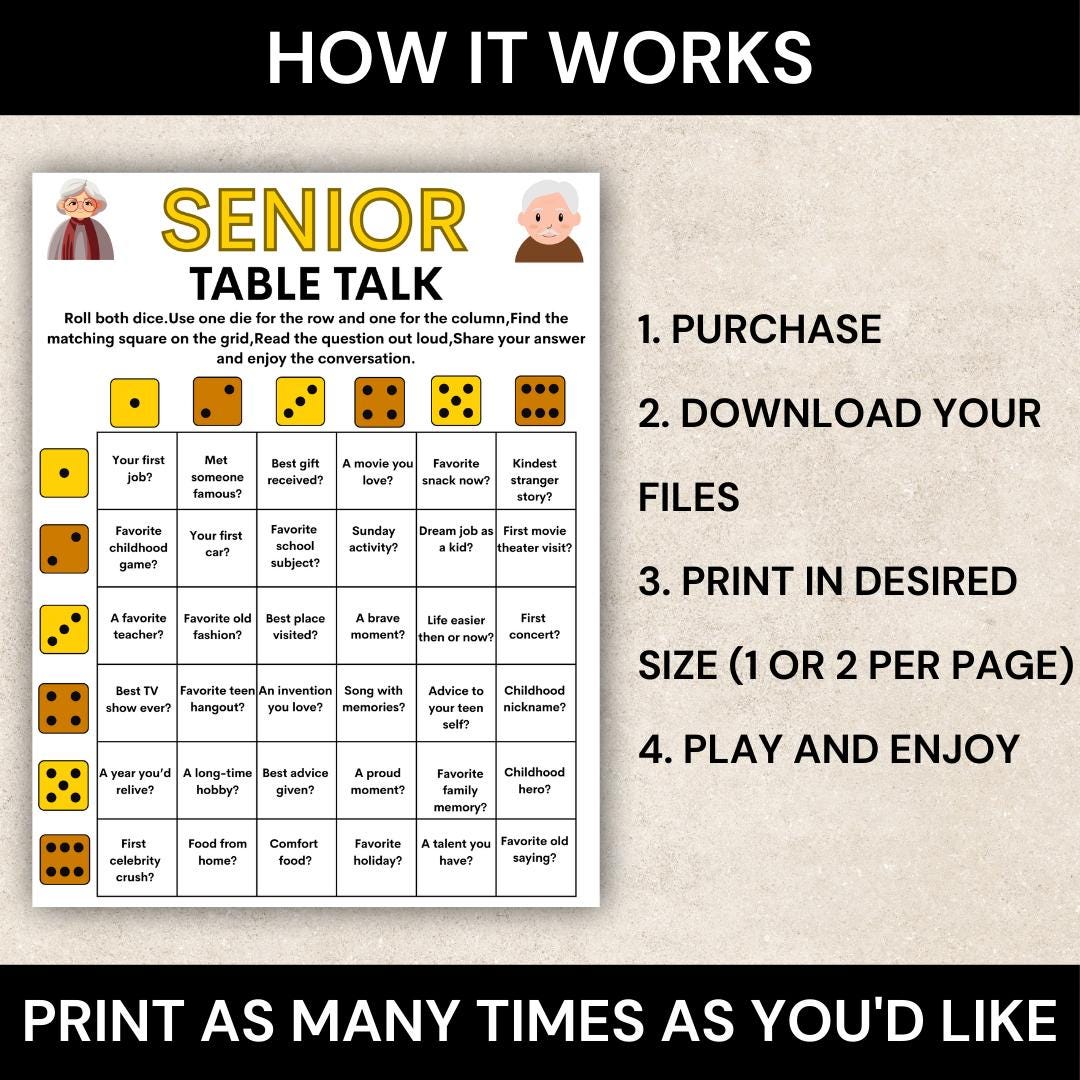 Senior Table Talk Dice Game, Printable Conversation Game for Seniors ...