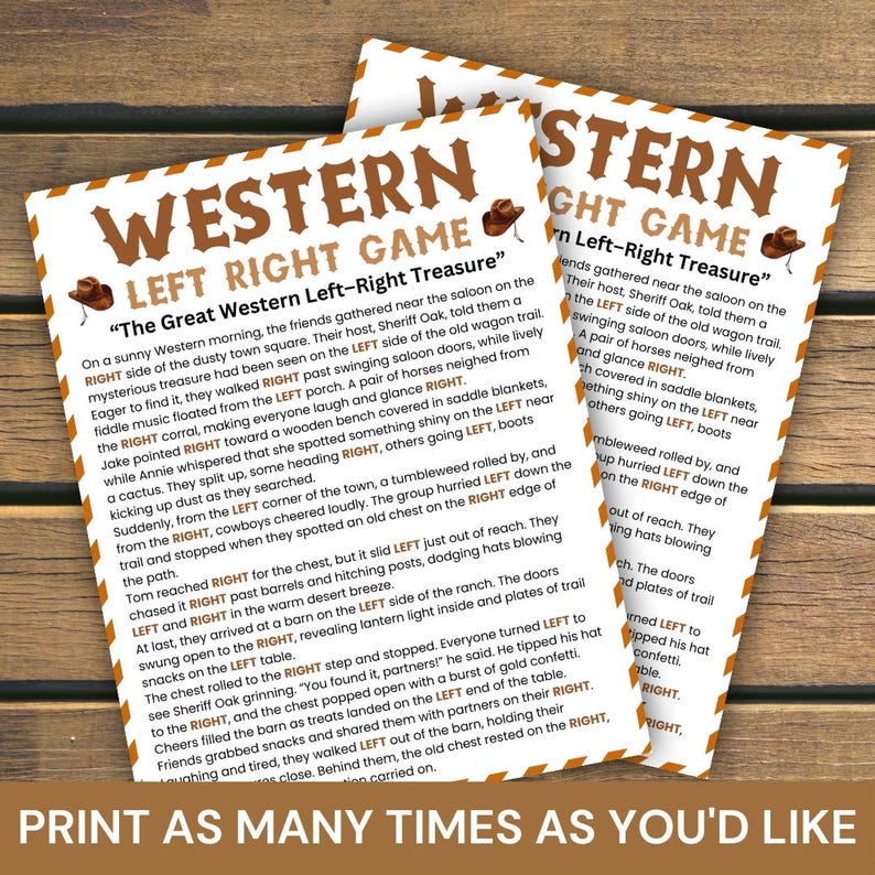 Western Rodeo Left Right Game, Cowboy Pass the Gift Party Game ...