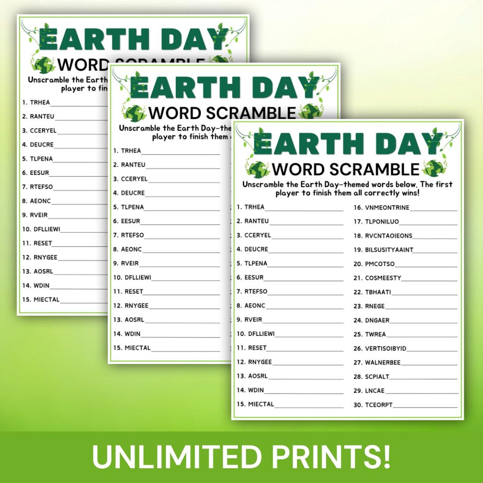 Earth Day Word Scramble Game, Earth Day Activity for Kids Adults ...