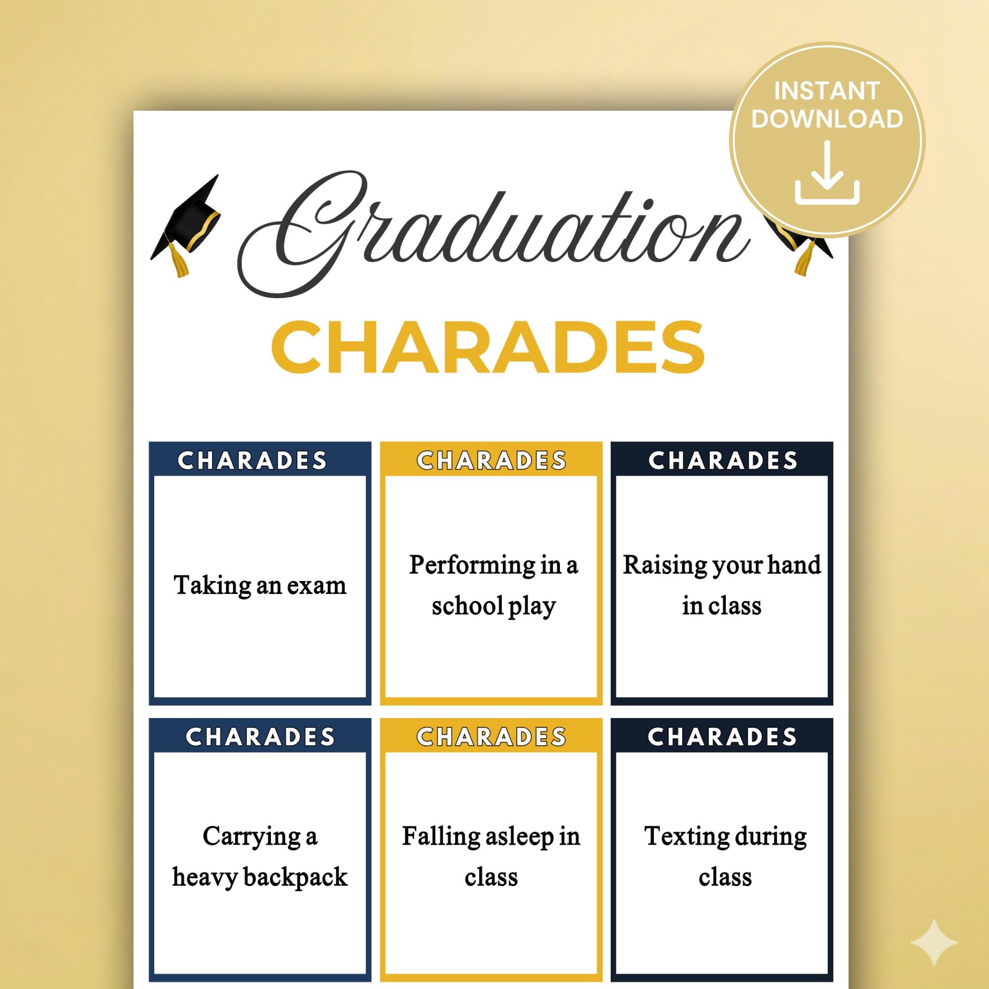 Graduation Charades Game Printable, 60 Cards Grad Party Game ...
