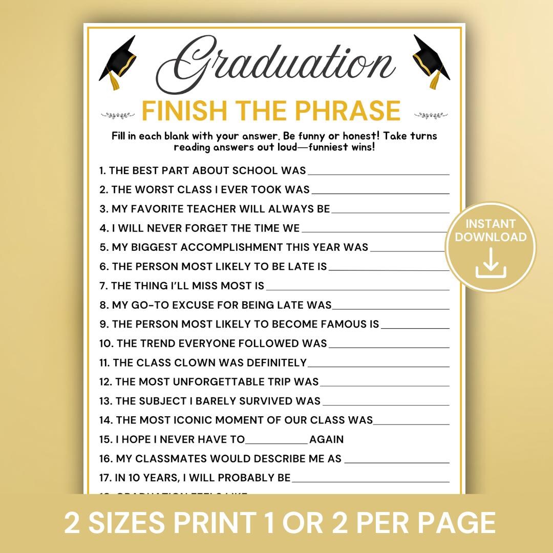 Graduation Finish the Phrase Game Printable, Grad Party Game, Finish ...