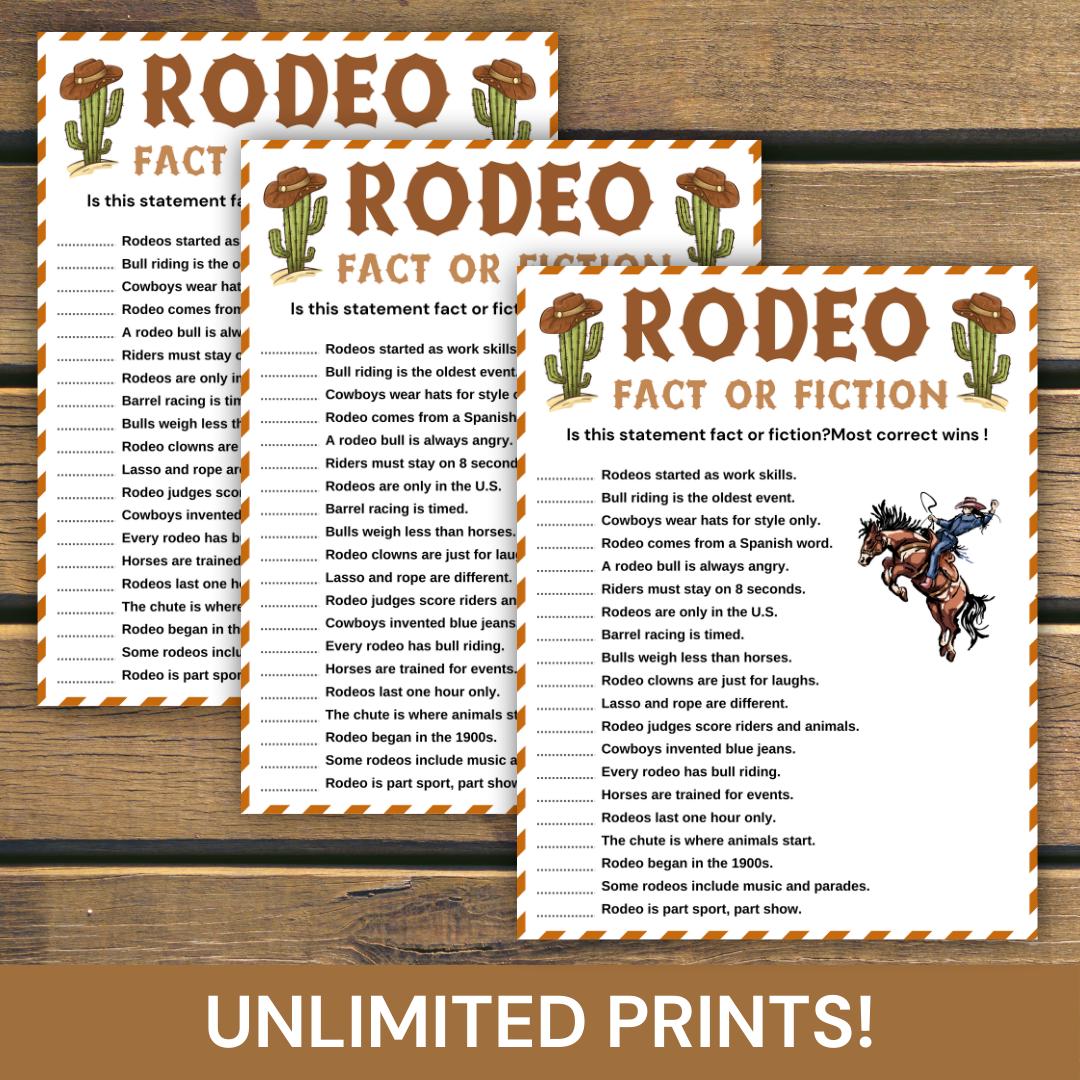 Rodeo Riddles Rodeo Fact or Fiction Game, Printable Western True or False Quiz ...
