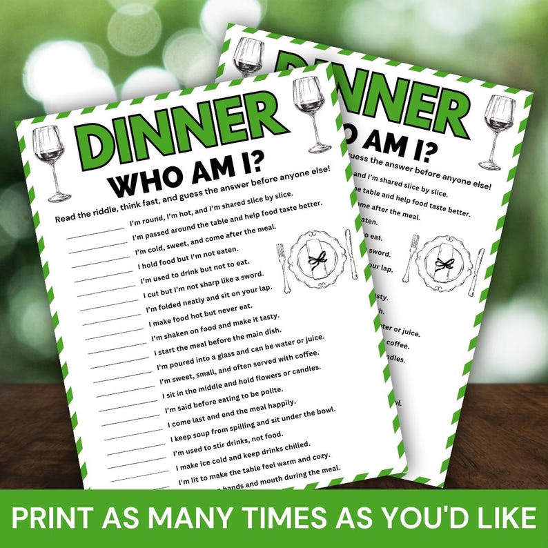 Dinner Who Am I Game Printable, Fun Dinner Party Riddle Game, Dinner ...