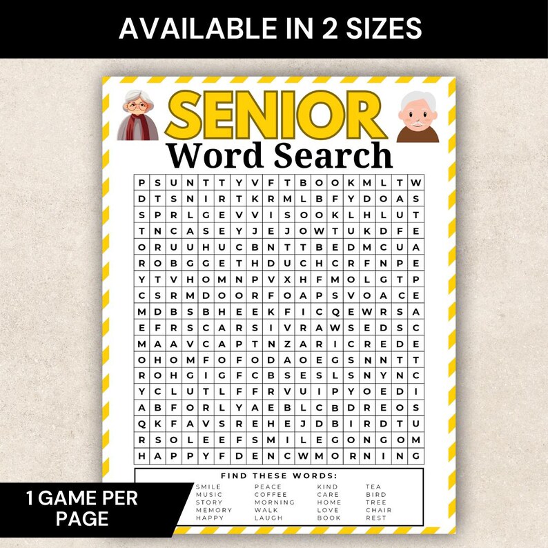 Senior Word Search Game, Easy Word Puzzle for Seniors, Brain and Memory ...