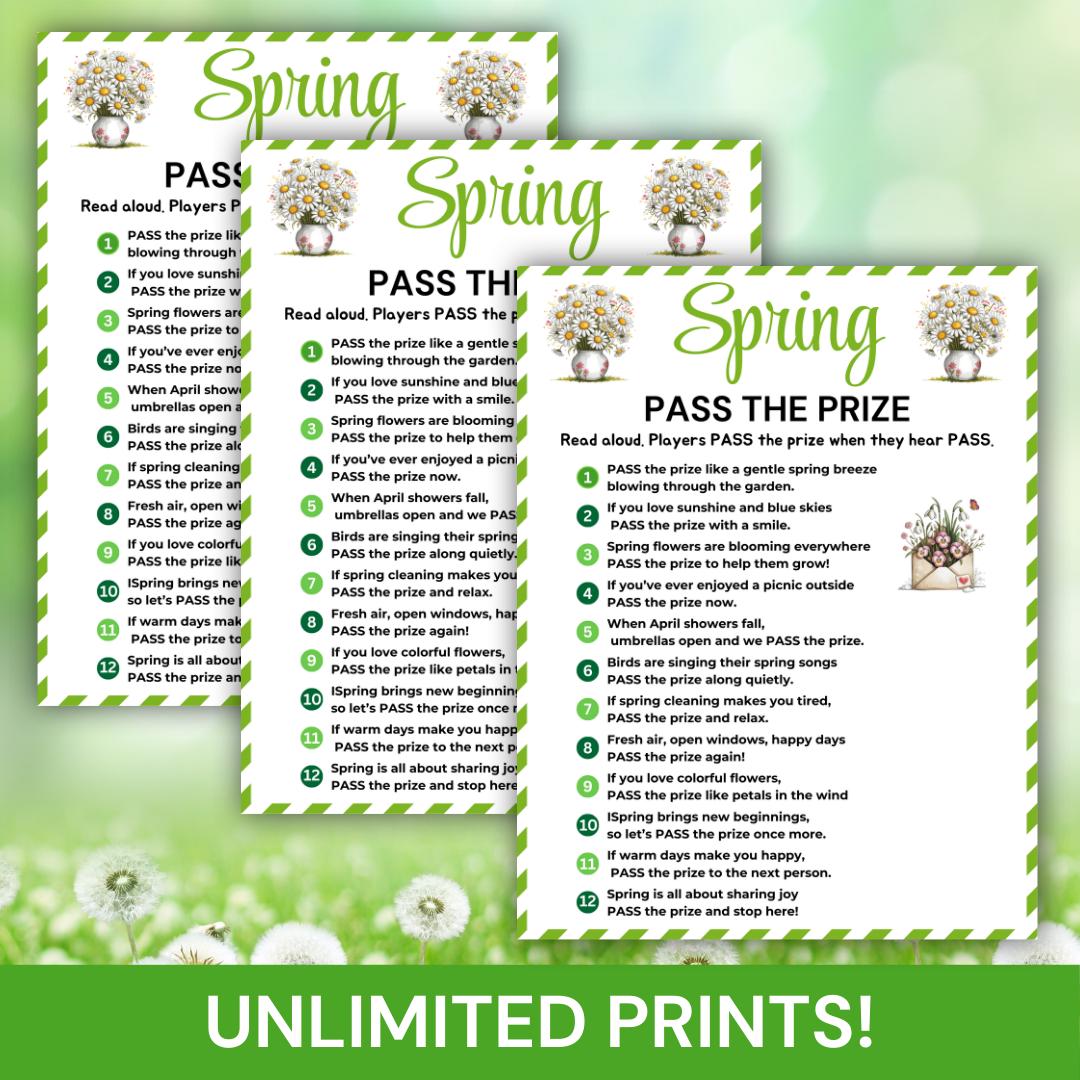 Spring Pass Spring Pass the Prize Game Printable, Spring Party Game, Spring Gift ...