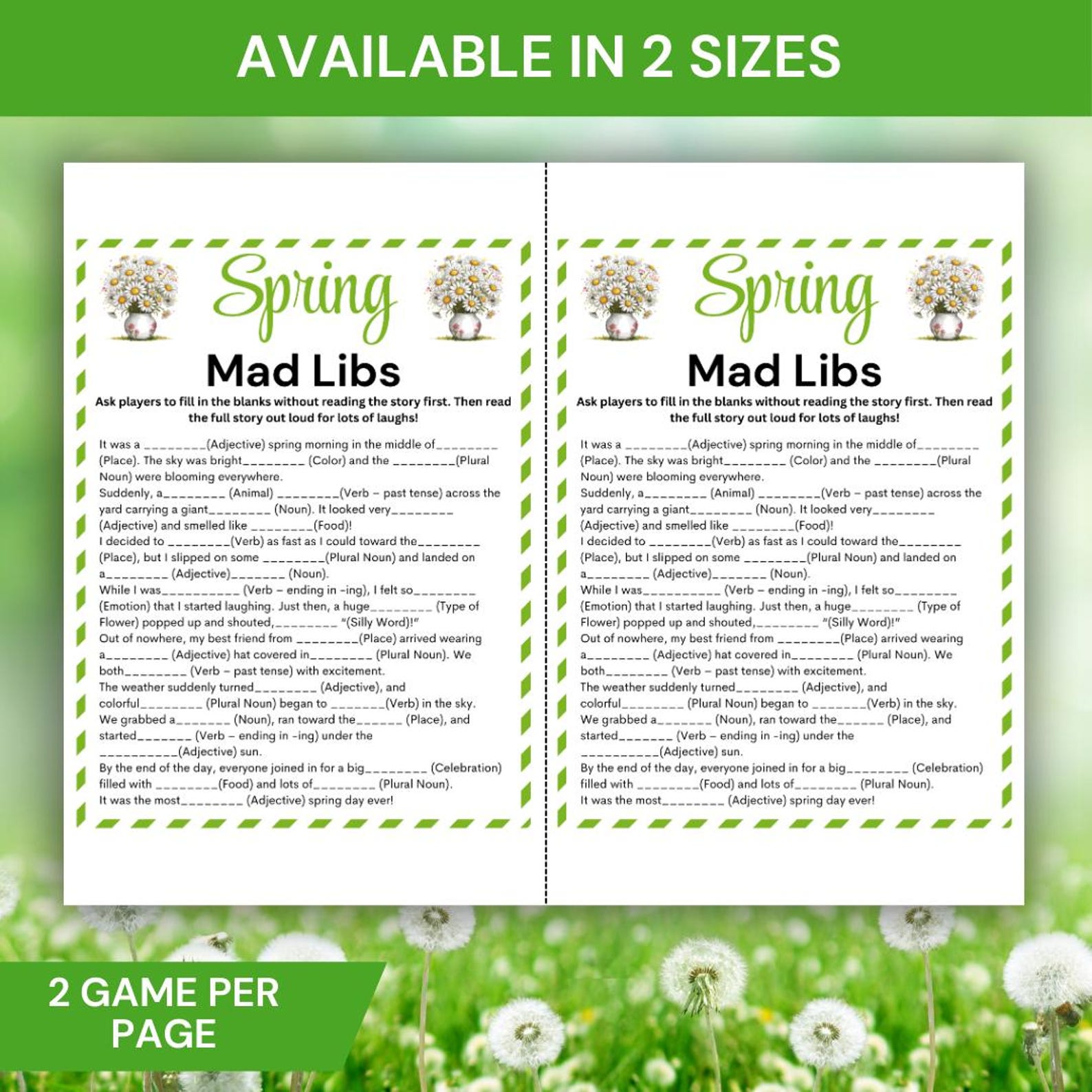 Spring Mad Libs Game, Printable Spring Party Game for Kids & Adults ...
