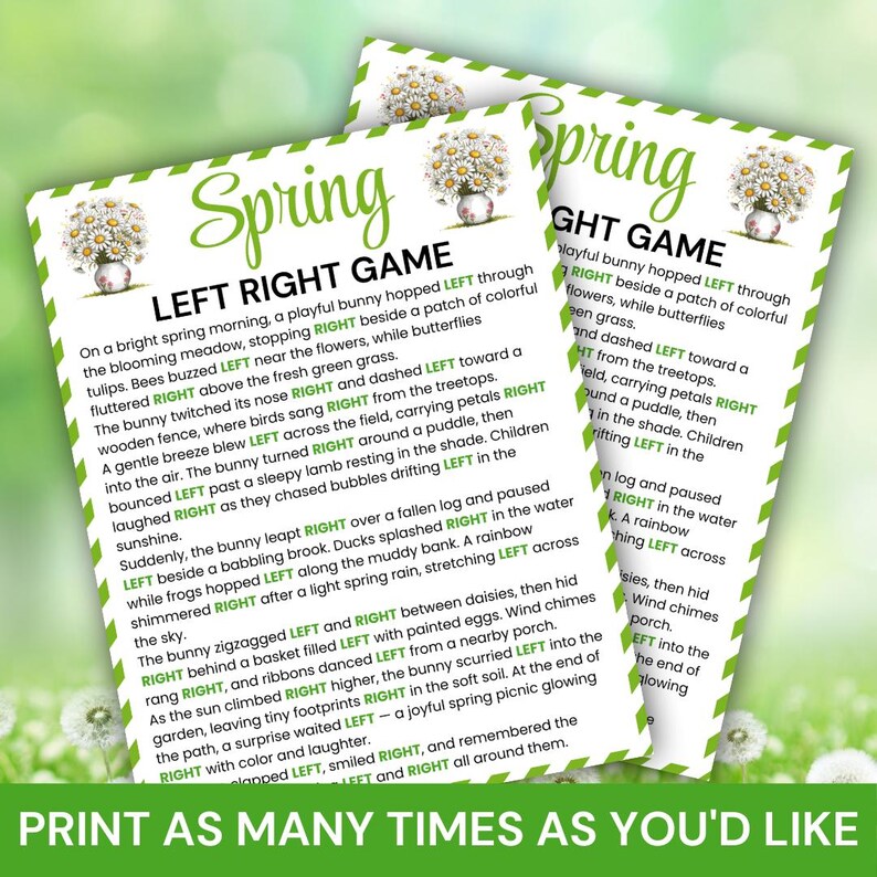 Spring Left Right Game Printable, Spring Party Game, Spring Pass the ...