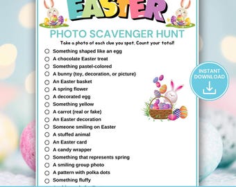 Juego de búsqueda del tesoro con fotos de Pascua, actividad imprimible para fiestas de Pascua para niños y adultos, búsqueda de Pascua al aire libre para adolescentes, juego familiar de primavera