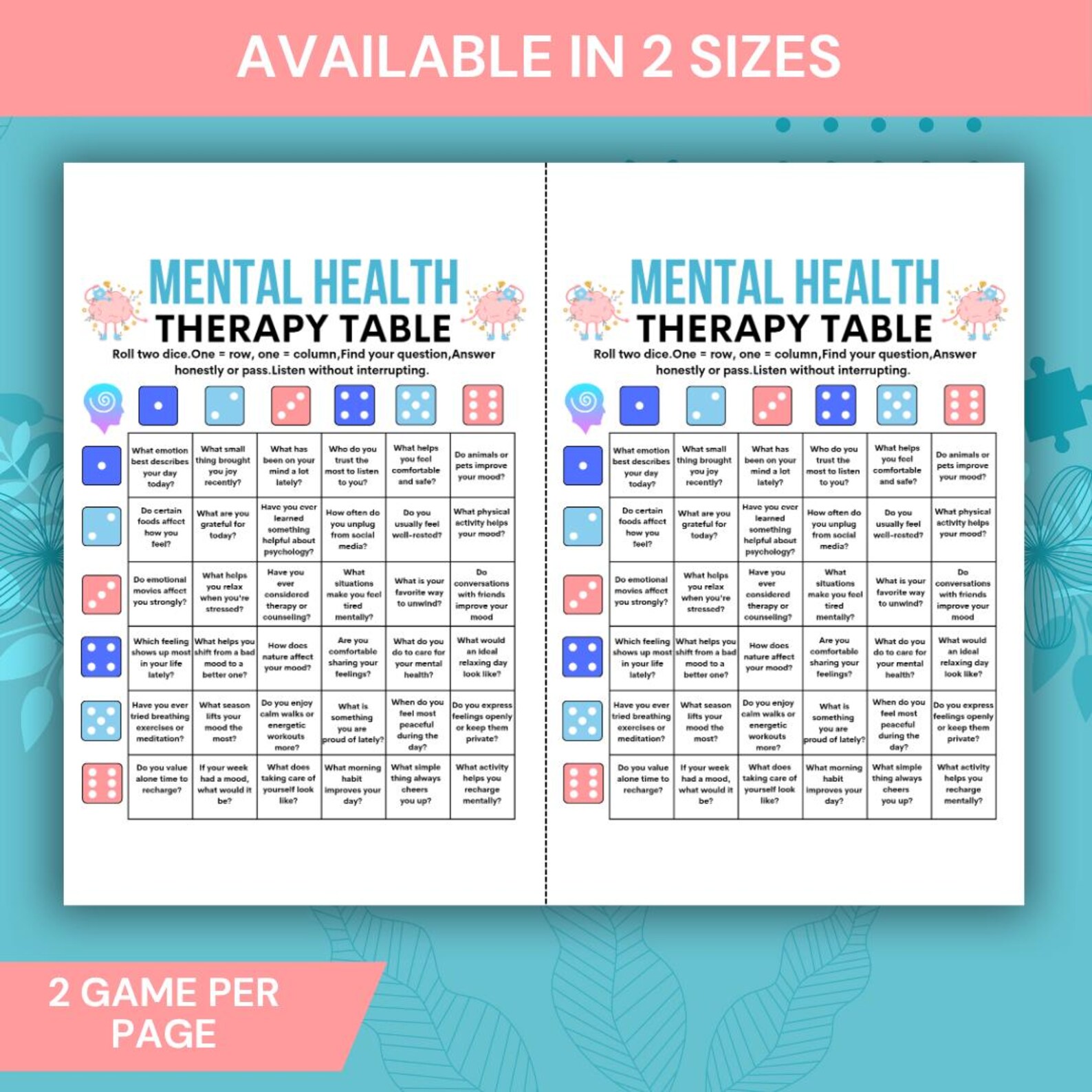 Mental Health Therapy Table Game, Wellness Conversation Game, Therapy ...