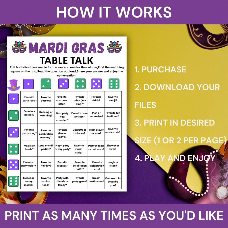 Mardi Gras Table Talk Game, Fun Printable Mardi Gras Game for Kids ...