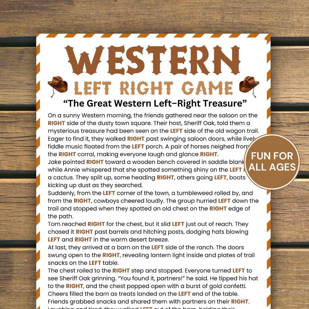 Funny Rodeo Games Western Rodeo Left Right Game, Cowboy Pass the Gift Party Game ...