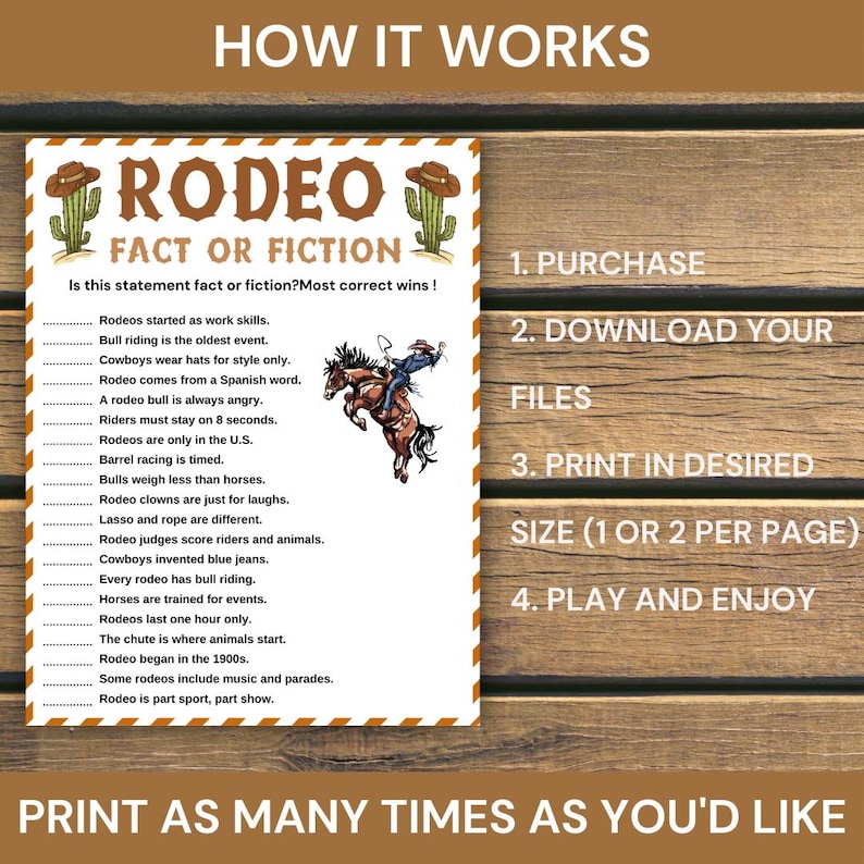 Rodeo Riddles Rodeo Fact or Fiction Game, Printable Western True or False Quiz ...