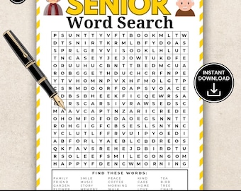 Senior Word Search Game, Easy Word Puzzle for Seniors, Brain and Memory Activity, Senior Center and Retirement Game, Printable Senior Fun