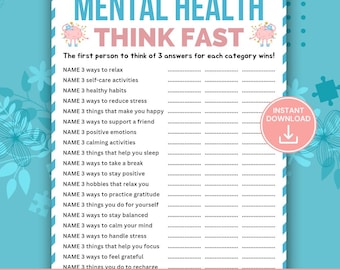 Mental Health Think Fast Game Printable, Wellness Group Activity, Therapy Icebreaker Game for Teens & Adults, Mental Health Awareness Game