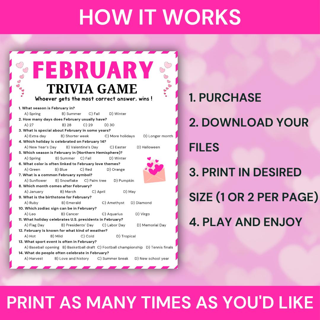 February Trivia Game, Printable Winter & Valentine Trivia Quiz, Fun ...