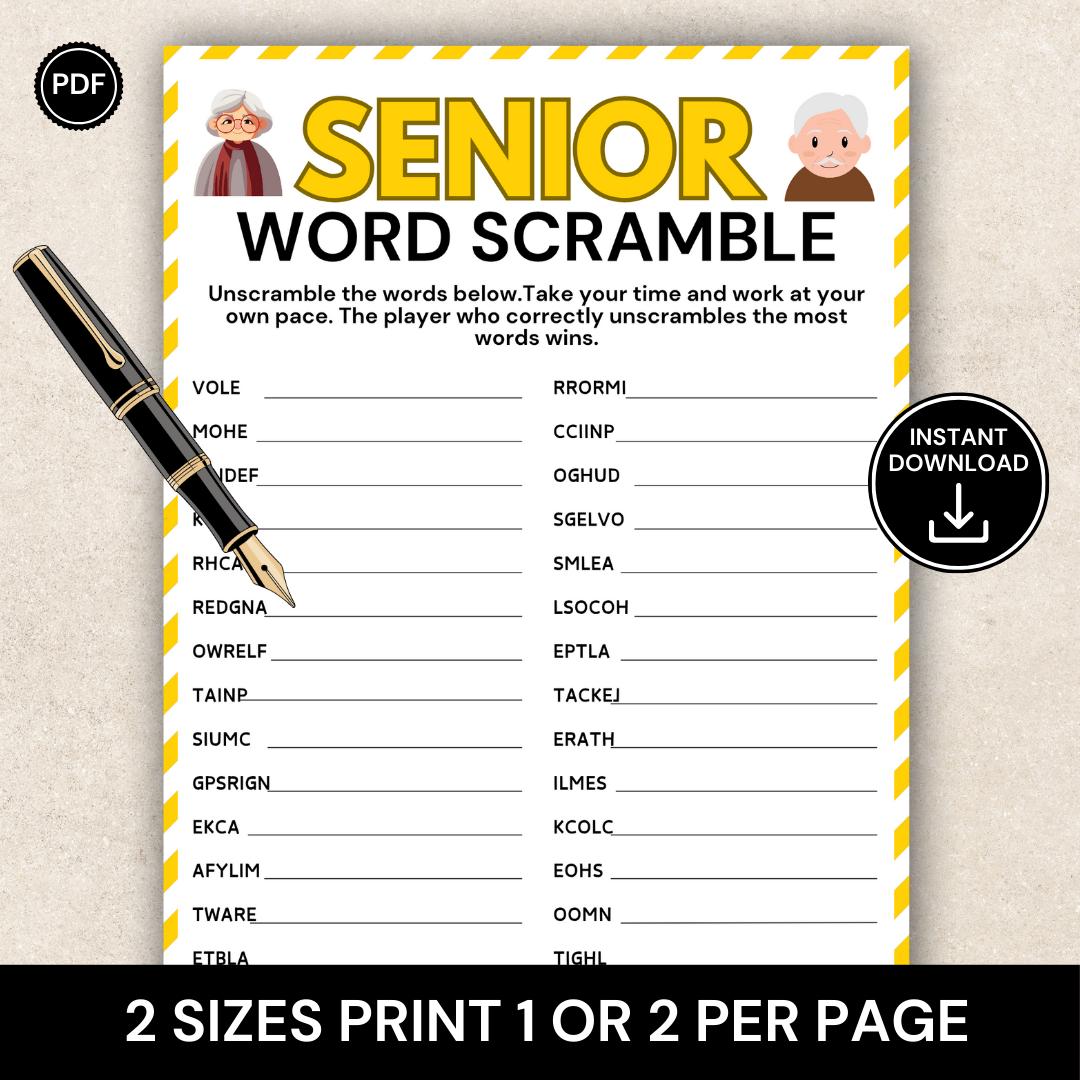 Senior Word Scramble Game, Easy Word Puzzle for Seniors, Brain and ...