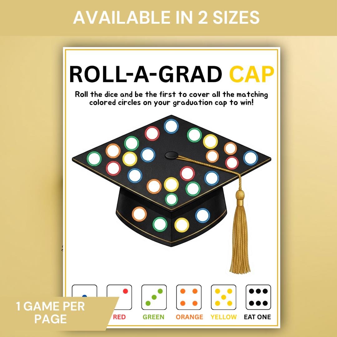 Graduation Roll a Grad Cap Game, Printable Dice Game, Grad Party Game ...