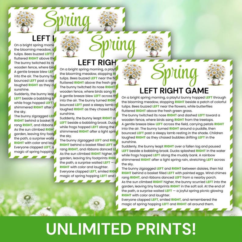 Spring Balance Game Spring Left Right Game Printable, Spring Party Game, Spring Pass the ...