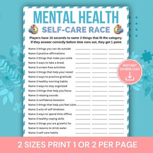 Mental Health Self Care Race Game, Wellness Activity, Self Care Icebreaker Game, Therapy Group Activity, Mental Health Awareness Game