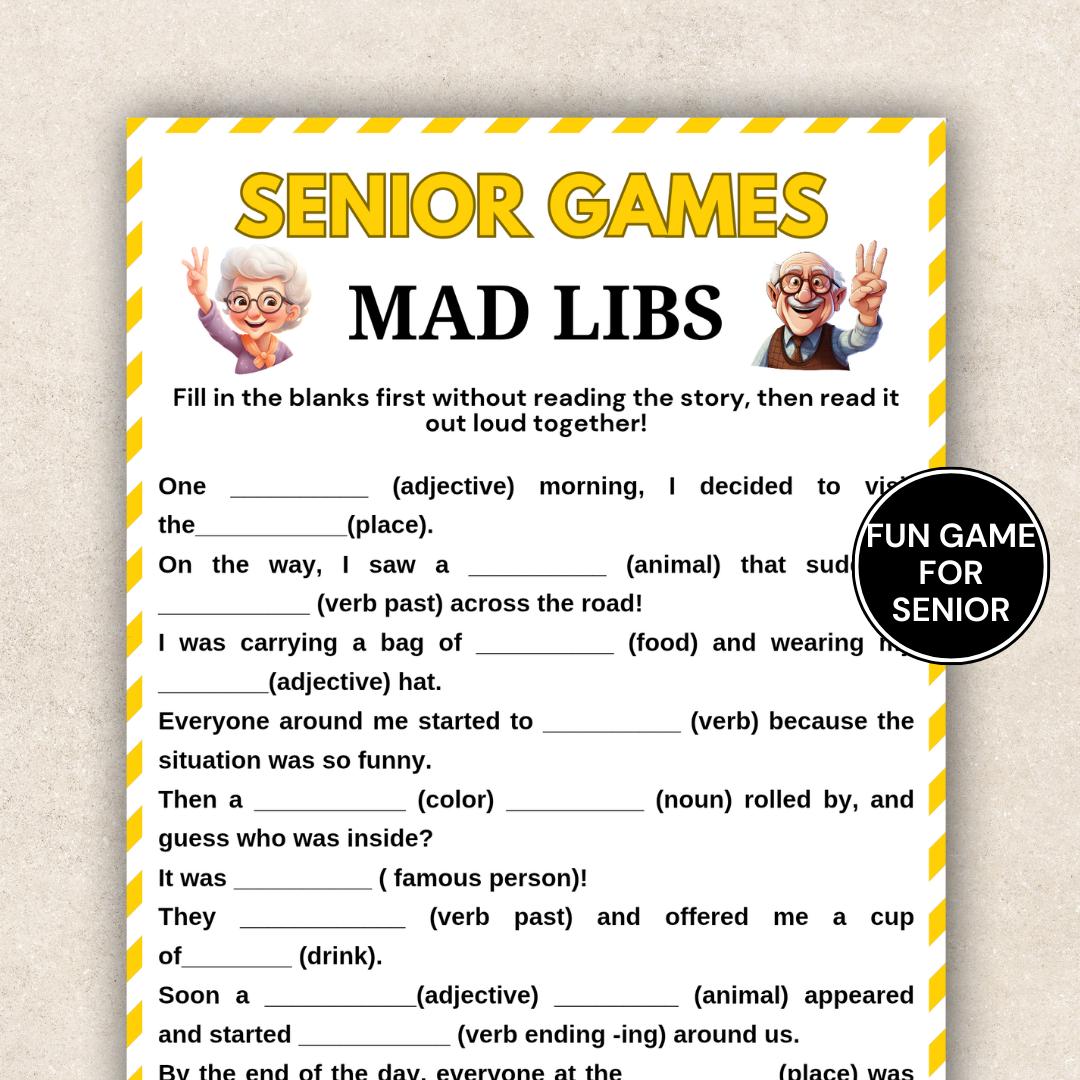 Senior Mad Libs Game Printable, Funny Fill in the Blank Story Game for ...